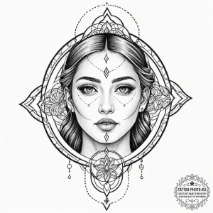 Tattoo sketch: a portrait of dazhbog, his fac... - эскиз тату (№1751191386_0, 29.06.2025 10:03) — tattoo-photo.ru