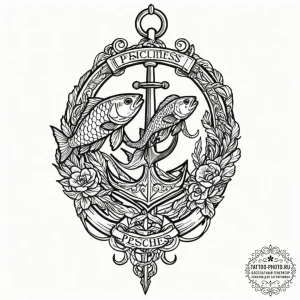 Tattoo design pisces fish with a tiny, whimsi... - эскиз тату (№1751193730_0, 29.06.2025 10:42) — tattoo-photo.ru