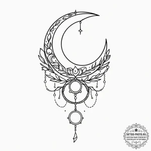 A linework tattoo of the crescent moon wand f... - эскиз тату (№1751194318_0, 29.06.2025 10:51) — tattoo-photo.ru
