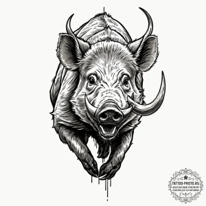 Tattoo sketch a wild boar, tusks gleaming, fo... - эскиз тату (№1751194414_0, 29.06.2025 10:53) — tattoo-photo.ru