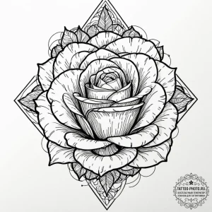 Tattoo sketch a rose with a subtle geometric... - эскиз тату (№1751195160_0, 29.06.2025 11:06) — tattoo-photo.ru
