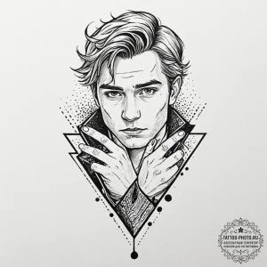 A trash polka portrait of klaus from the umbr... - эскиз тату (№1751196752_0, 29.06.2025 11:32) — tattoo-photo.ru