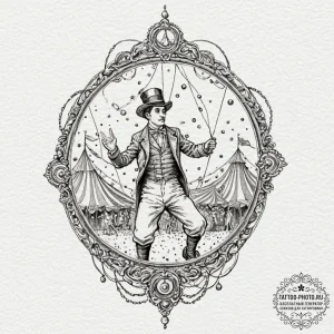 A watercolor sketch of the surreal circus fin... - эскиз тату (№1751196965_0, 29.06.2025 11:36) — tattoo-photo.ru