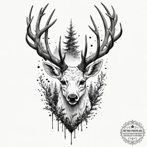 A watercolor tattoo of the forest spirit's de... - эскиз тату (№1751197486_0, 29.06.2025 11:44) — tattoo-photo.ru