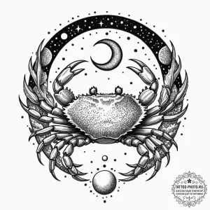 Tattoo design a cancer crab, with the moon's... - эскиз тату (№1751197783_0, 29.06.2025 11:49) — tattoo-photo.ru