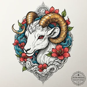 Tattoo sketch an aries ram's head in intricat... - эскиз тату (№1751198304_0, 29.06.2025 11:58) — tattoo-photo.ru