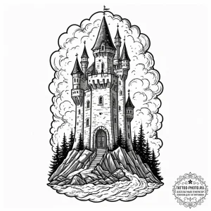 Tattoo sketch a sturdy castle tower standing... - эскиз тату (№1751213911_0, 29.06.2025 16:18) — tattoo-photo.ru