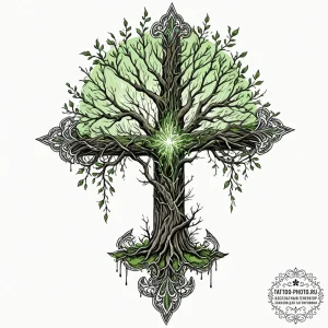 Tattoo sketch a single, powerful tree struck... - эскиз тату (№1751214200_0, 29.06.2025 16:23) — tattoo-photo.ru