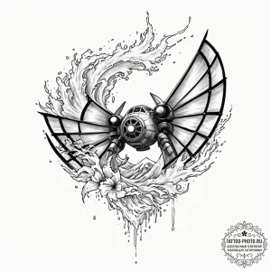 38. watercolor splash art of a tie fighter ex... - эскиз тату (№1751214740_0, 29.06.2025 16:32) — tattoo-photo.ru