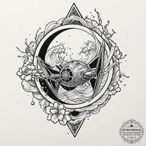 38. watercolor splash art of a tie fighter ex... - эскиз тату (№1751214770_0, 29.06.2025 16:32) — tattoo-photo.ru