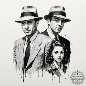 A sketch of the main characters from casablan... - эскиз тату (№1751215481_0, 29.06.2025 16:44) — tattoo-photo.ru