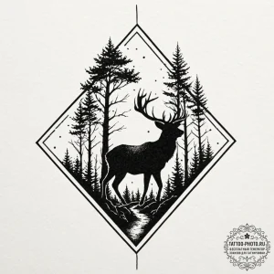 Tattoo sketch a forest silhouette with an ani... - эскиз тату (№1751215584_0, 29.06.2025 16:46) — tattoo-photo.ru