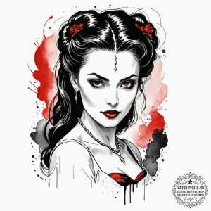 A neo-traditional tattoo of a beautiful vampi... - эскиз тату (№1751216091_0, 29.06.2025 16:54) — tattoo-photo.ru