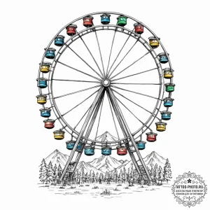 Ferris wheel, artistic tattoo sketch, on a cl... - эскиз тату (№1751216423_0, 29.06.2025 17:00) — tattoo-photo.ru