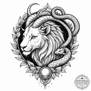 A dotwork design of a chimera, combining a li... - эскиз тату (№1751217755_0, 29.06.2025 17:22) — tattoo-photo.ru
