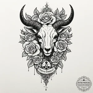 A trash polka tattoo of black phillip the goa... - эскиз тату (№1751220748_0, 29.06.2025 18:12) — tattoo-photo.ru