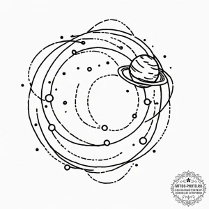 Tattoo design a simple planet outline with ti... - эскиз тату (№1751221819_0, 29.06.2025 18:30) — tattoo-photo.ru