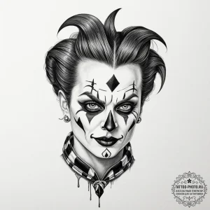 Harlequin, concept art for tattoo, on a clean... - эскиз тату (№1751224422_0, 29.06.2025 19:13) — tattoo-photo.ru