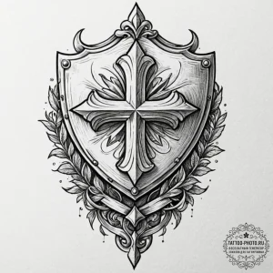 Tattoo design a stylized shield with a specif... - эскиз тату (№1751224825_0, 29.06.2025 19:20) — tattoo-photo.ru