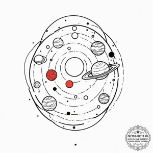 Tattoo sketch a solar system where each plane... - эскиз тату (№1751225300_0, 29.06.2025 19:28) — tattoo-photo.ru