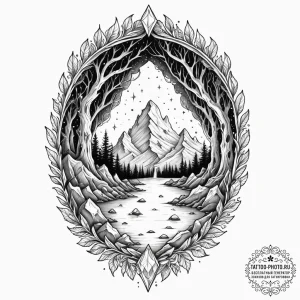 Tattoo sketch a stylized cave entrance with g... - эскиз тату (№1751225589_0, 29.06.2025 19:33) — tattoo-photo.ru