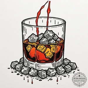 A glass of whiskey on the rocks, with condens... - эскиз тату (№1751226173_0, 29.06.2025 19:42) — tattoo-photo.ru