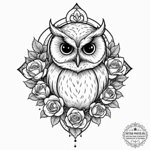 Owl, tattoo sketch design, dotwork shading, s... - эскиз тату (№1751226806_0, 29.06.2025 19:53) — tattoo-photo.ru
