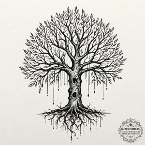 Tattoo design a tree whose roots are intertwi... - эскиз тату (№1751227218_0, 29.06.2025 20:00) — tattoo-photo.ru