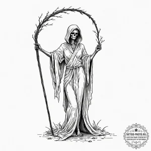 Tattoo sketch: marzanna depicted as a skeleta... - эскиз тату (№1751227436_0, 29.06.2025 20:03) — tattoo-photo.ru