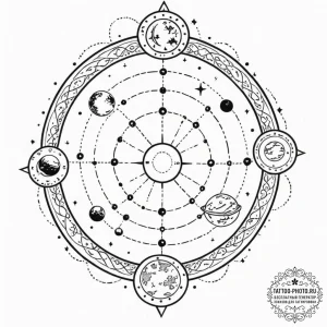 Tattoo sketch a cosmic dotwork sky with the z... - эскиз тату (№1751227658_0, 29.06.2025 20:07) — tattoo-photo.ru