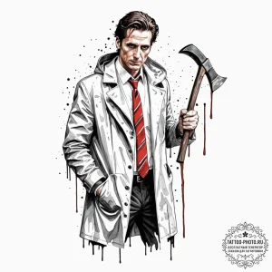 A trash polka portrait of patrick bateman fro... - эскиз тату (№1751228171_0, 29.06.2025 20:16) — tattoo-photo.ru