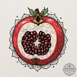 A close-up of a pomegranate's jewel-like seed... - эскиз тату (№1751230644_0, 29.06.2025 20:57) — tattoo-photo.ru