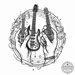 Tattoo design two stylized hands playing inst... - эскиз тату (№1751230856_0, 29.06.2025 21:00) — tattoo-photo.ru