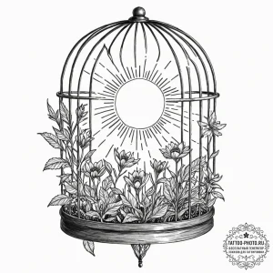 Tattoo sketch a plant growing inside a cage,... - эскиз тату (№1751231702_0, 29.06.2025 21:15) — tattoo-photo.ru
