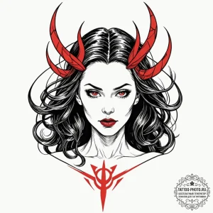 A sketch of the scarlet witch (wanda maximoff... - эскиз тату (№1751231799_0, 29.06.2025 21:16) — tattoo-photo.ru