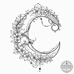 Tattoo design a crescent moon with a hidden c... - эскиз тату (№1751232196_0, 29.06.2025 21:23) — tattoo-photo.ru