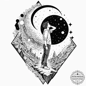 Tattoo sketch a person standing on the edge o... - эскиз тату (№1751232979_0, 29.06.2025 21:36) — tattoo-photo.ru