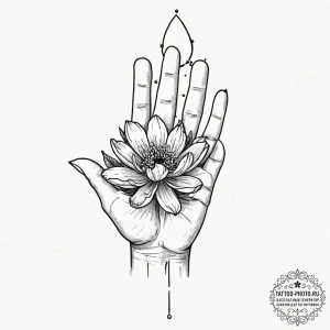 Tattoo sketch a hand holding a single, delica... - эскиз тату (№1751233266_0, 29.06.2025 21:41) — tattoo-photo.ru