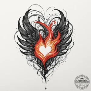 Tattoo sketch a phoenix's heart, a glowing em... - эскиз тату (№1751326809_0, 30.06.2025 23:40) — tattoo-photo.ru