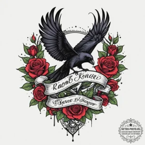 A raven unravelling into a ribbon of ink, con... - эскиз тату (№1751327369_0, 30.06.2025 23:49) — tattoo-photo.ru