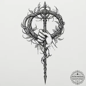 Tattoo sketch: a hand holding a scythe or a s... - эскиз тату (№1751327448_0, 30.06.2025 23:50) — tattoo-photo.ru