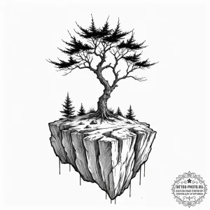 A shot of a lone tree on a cliff, battered by... - эскиз тату (№1751327768_0, 30.06.2025 23:56) — tattoo-photo.ru