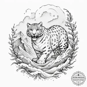 A snow leopard in the mountains (is there, bu... - эскиз тату (№1751328412_0, 01.07.2025 00:06) — tattoo-photo.ru