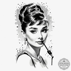 A neo-traditional tattoo of audrey hepburn as... - эскиз тату (№1751329501_0, 01.07.2025 00:25) — tattoo-photo.ru