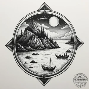 Tattoo sketch a classic rowboat with a single... - эскиз тату (№1751330143_0, 01.07.2025 00:35) — tattoo-photo.ru