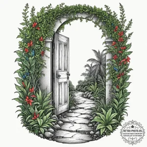 Tattoo design a single, open doorway standing... - эскиз тату (№1751331423_0, 01.07.2025 00:57) — tattoo-photo.ru