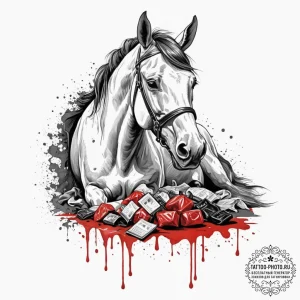 A trash polka sketch of the horse head in the... - эскиз тату (№1751332700_0, 01.07.2025 01:18) — tattoo-photo.ru