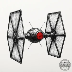 A tie fighter, ink illustration for tattoo, o... - эскиз тату (№1751335179_0, 01.07.2025 01:59) — tattoo-photo.ru