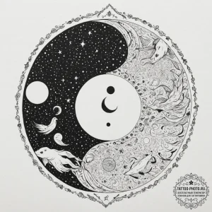 Tattoo sketch a yin and yang symbol with each... - эскиз тату (№1751336462_0, 01.07.2025 02:21) — tattoo-photo.ru