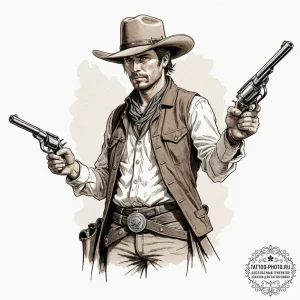 Wild west gunslinger duel, tattoo sketch desi... - эскиз тату (№1751336541_0, 01.07.2025 02:22) — tattoo-photo.ru